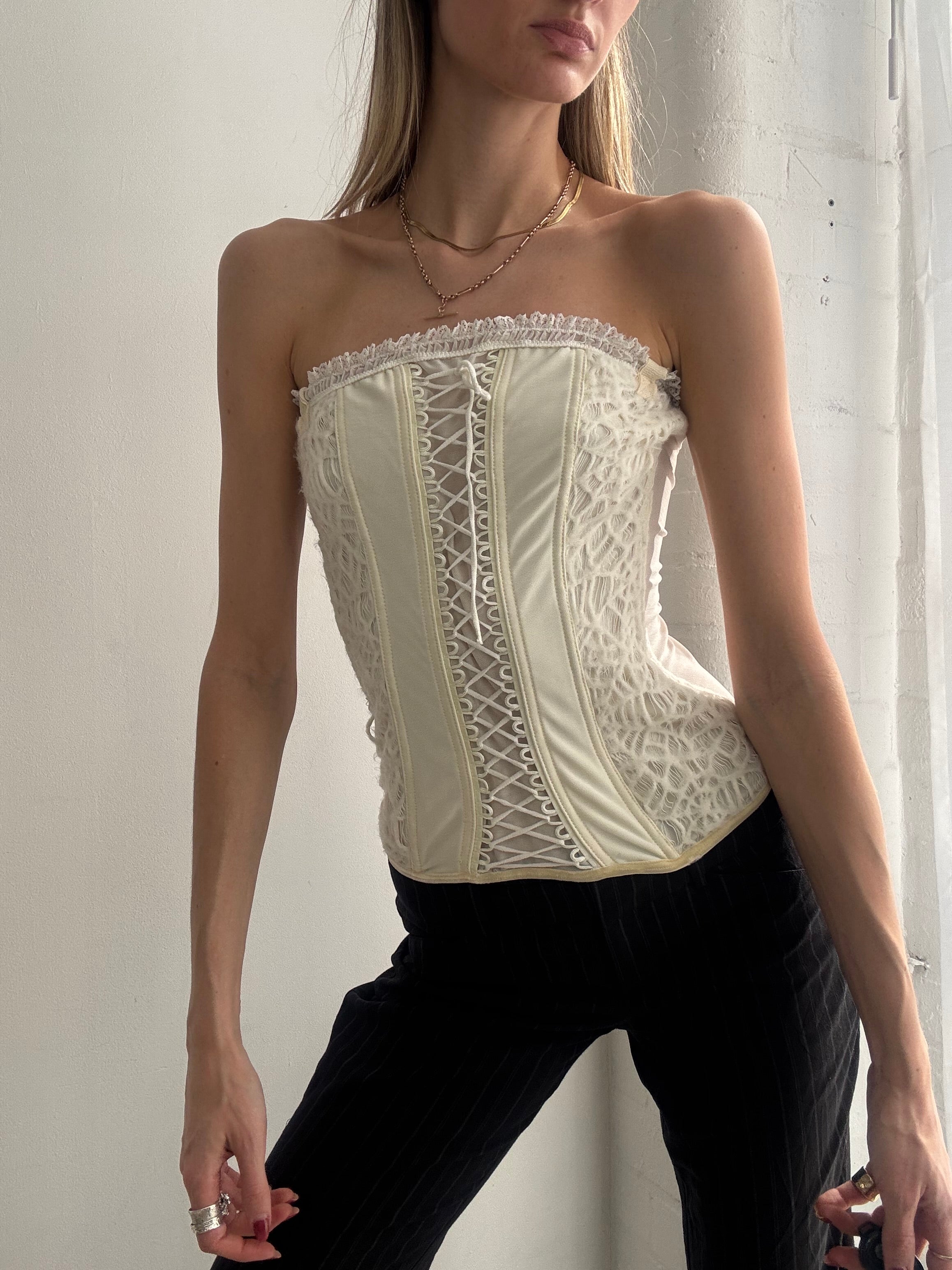 Vintage Y2K cream lace corset top