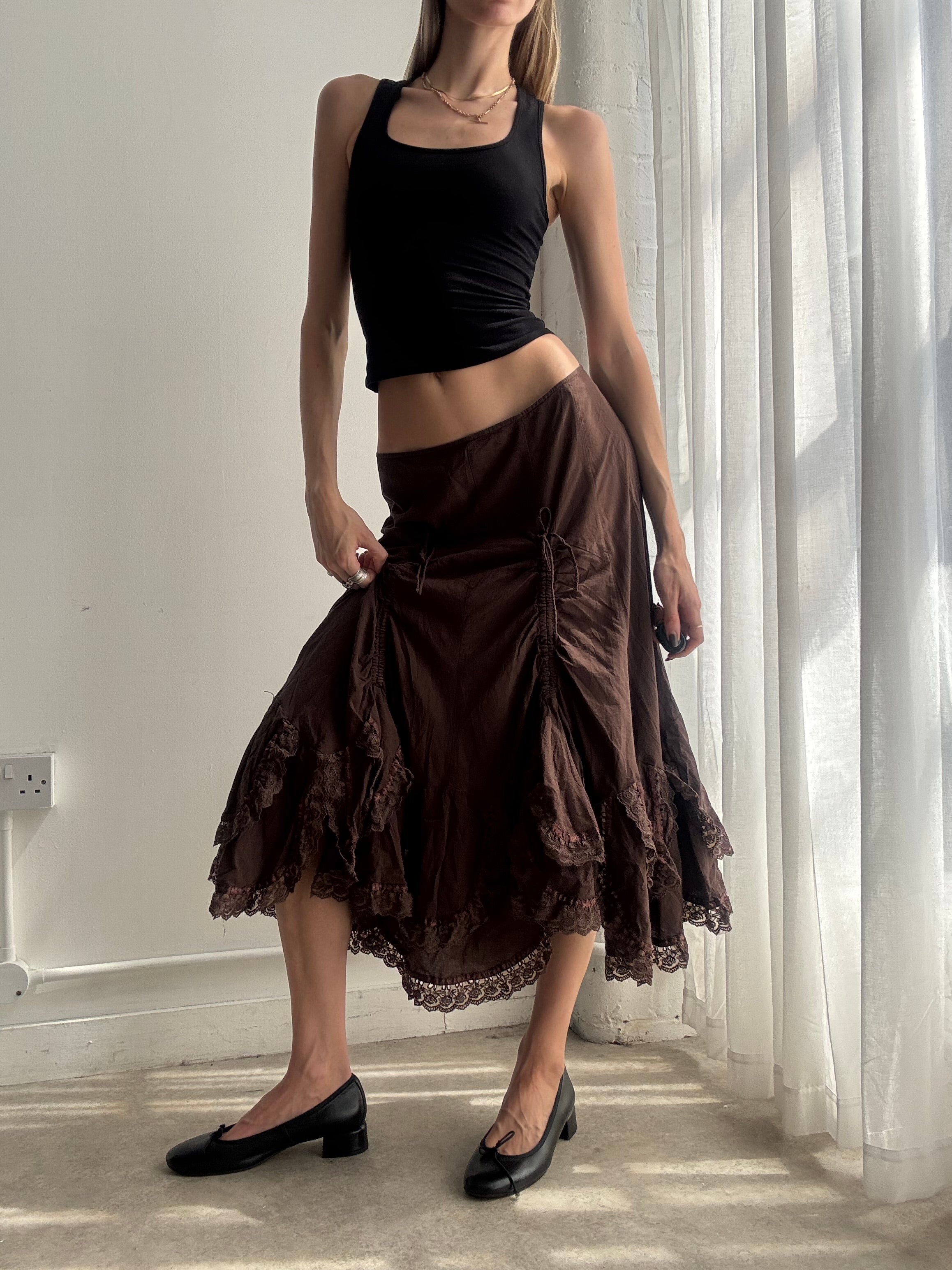Vintage brown boho midi skirt - size M