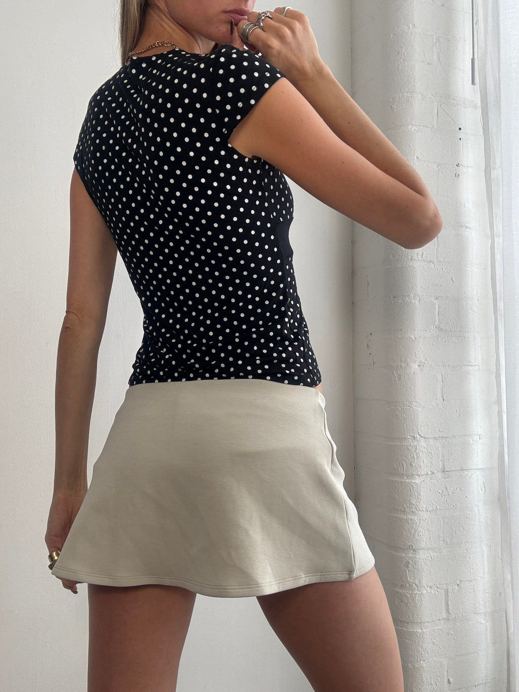 Vintage Y2K black polka dot cap sleeve top - Size S