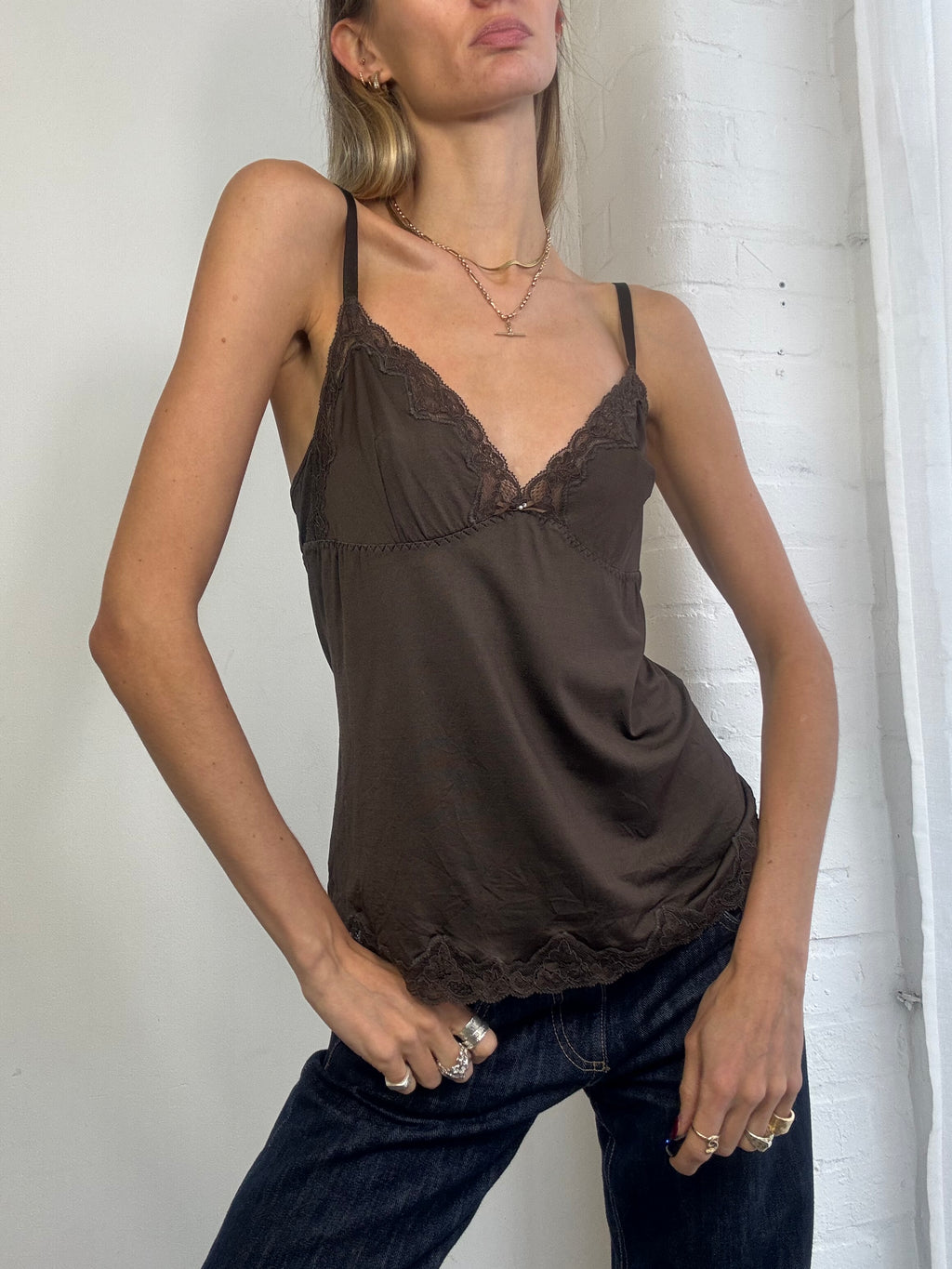 Vintage Y2K brown lace cami top