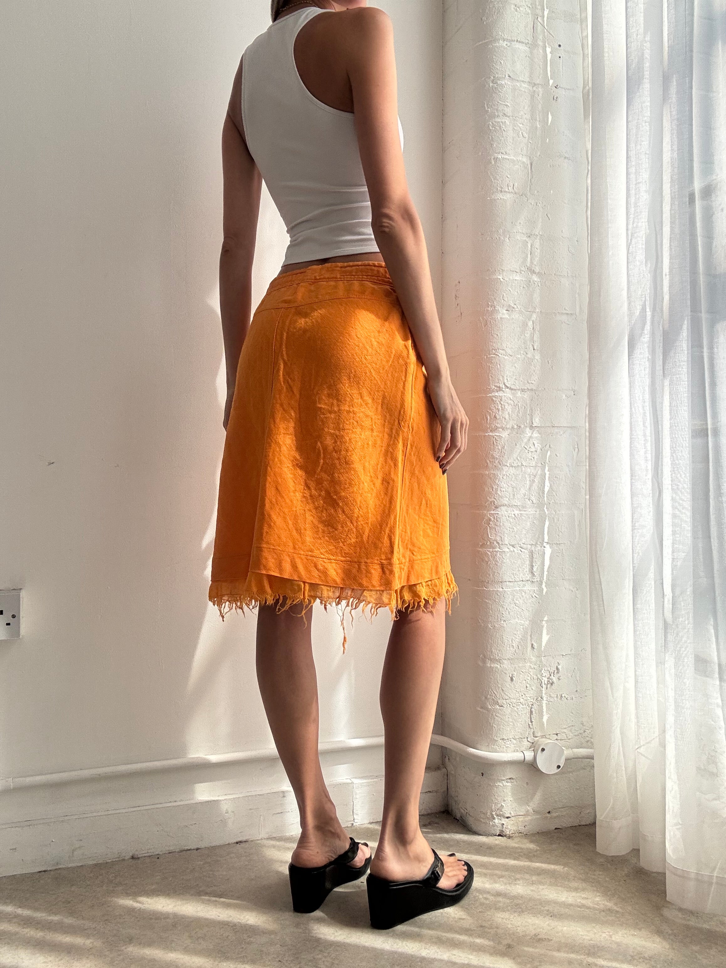 Vintage Y2K Miss Sixty orange fringed handkerchief midi skirt - Size M