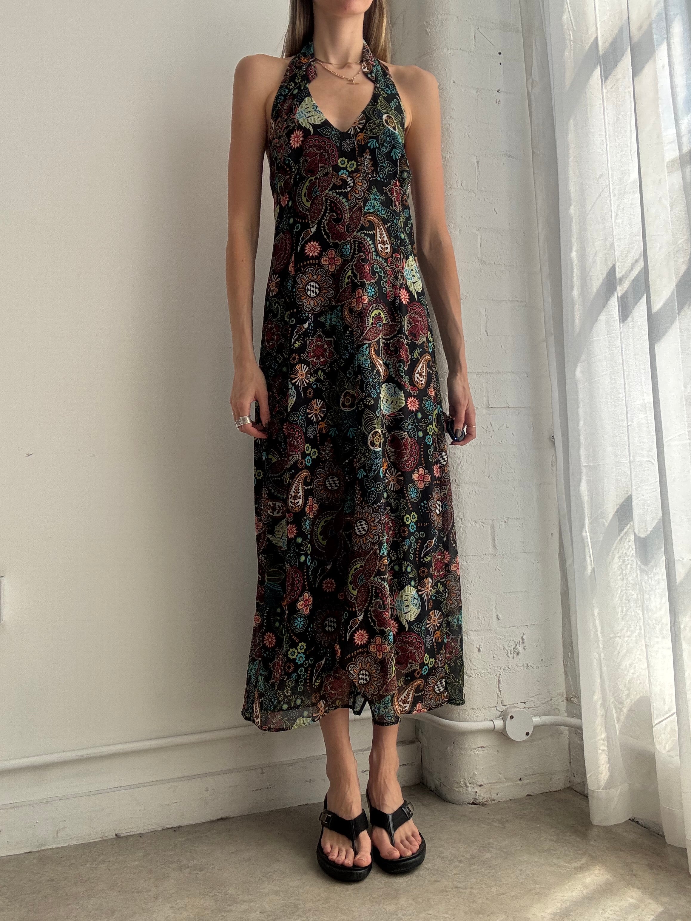 Vintage Y2K paisley floral halter maxi dress - Size L
