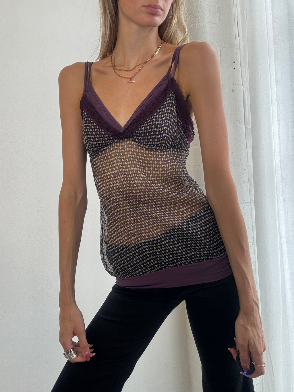 Vintage Y2K Purple Sheer Silk Cami Top - Size XS/S