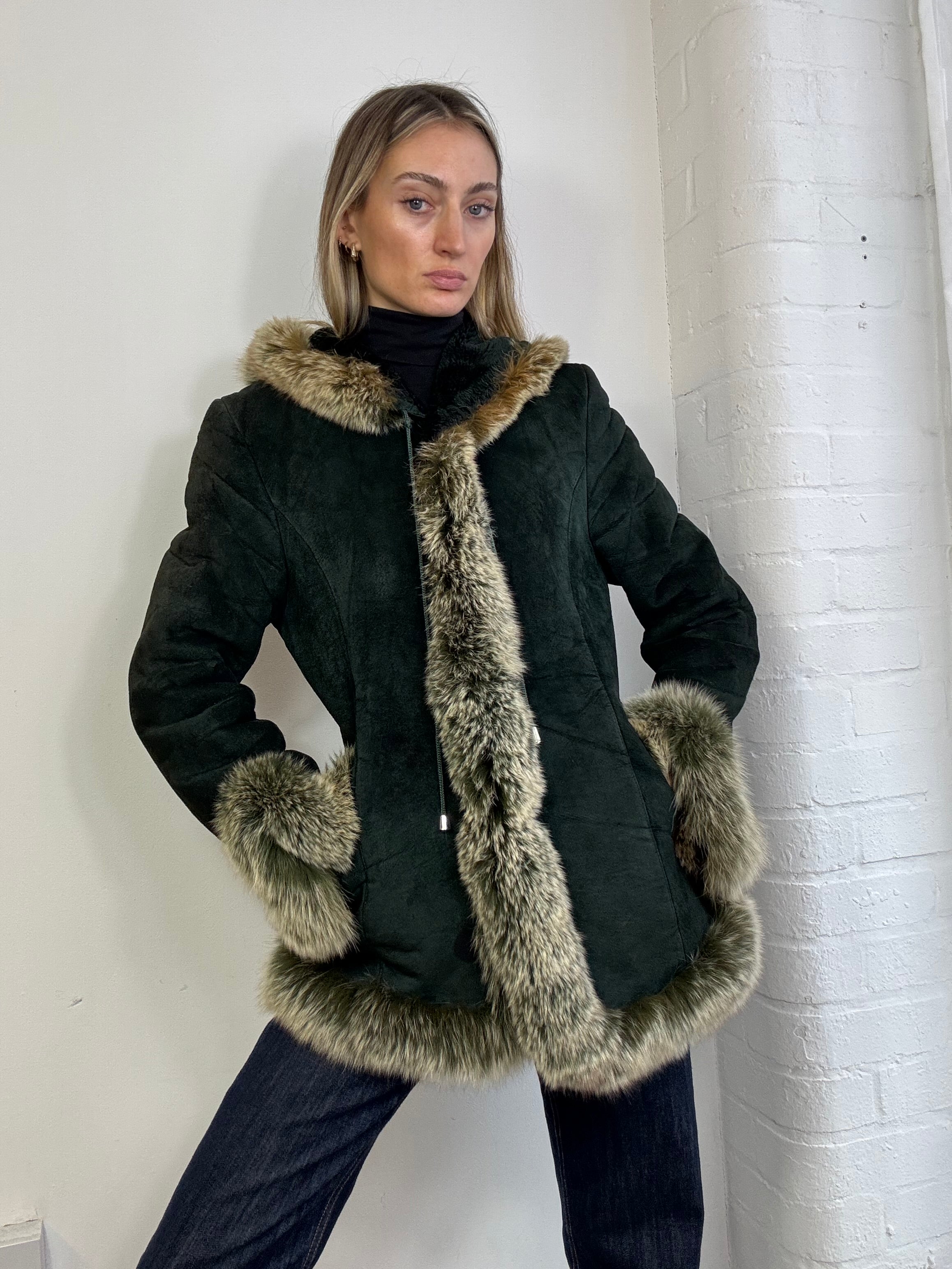 Vintage 90s sheepskin hooded coat