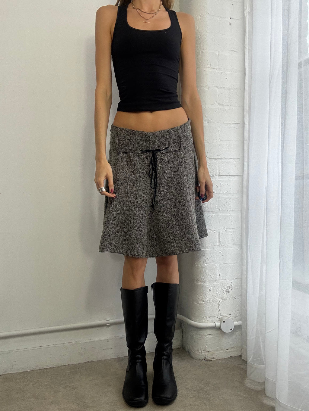Vintage Y2K grey woven midi skirt office