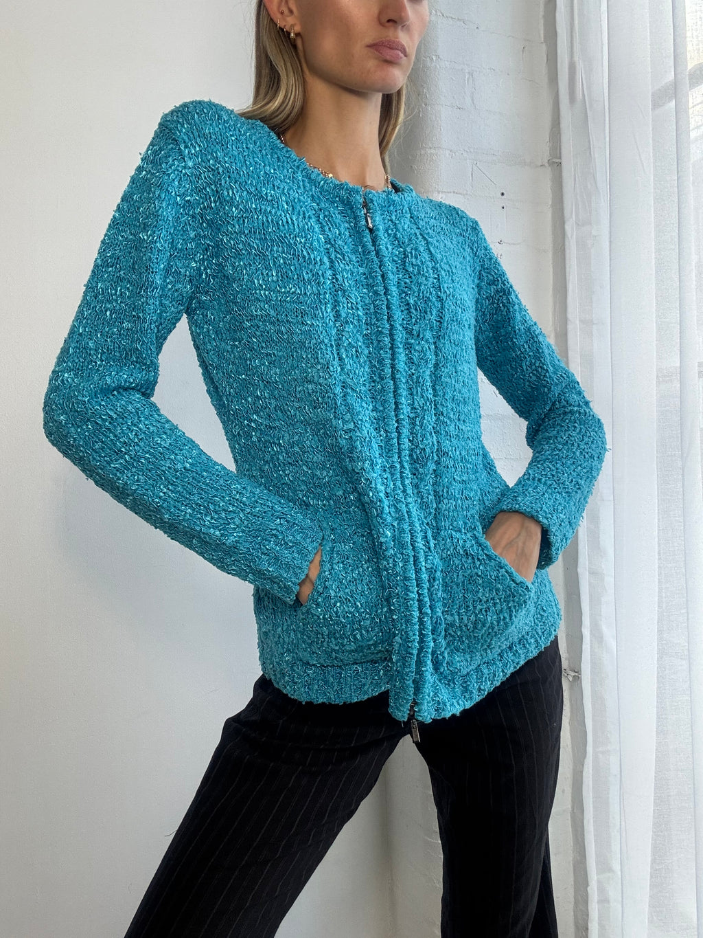 Vintage Y2K dual zip teal jumper