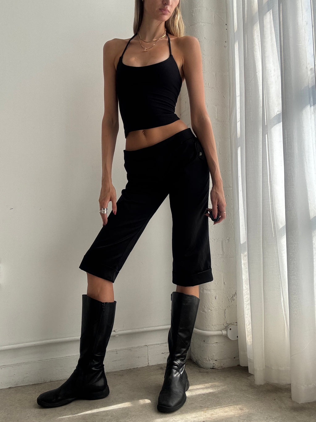 Vintage 90s Black Low Rise Capri Trousers - Size M