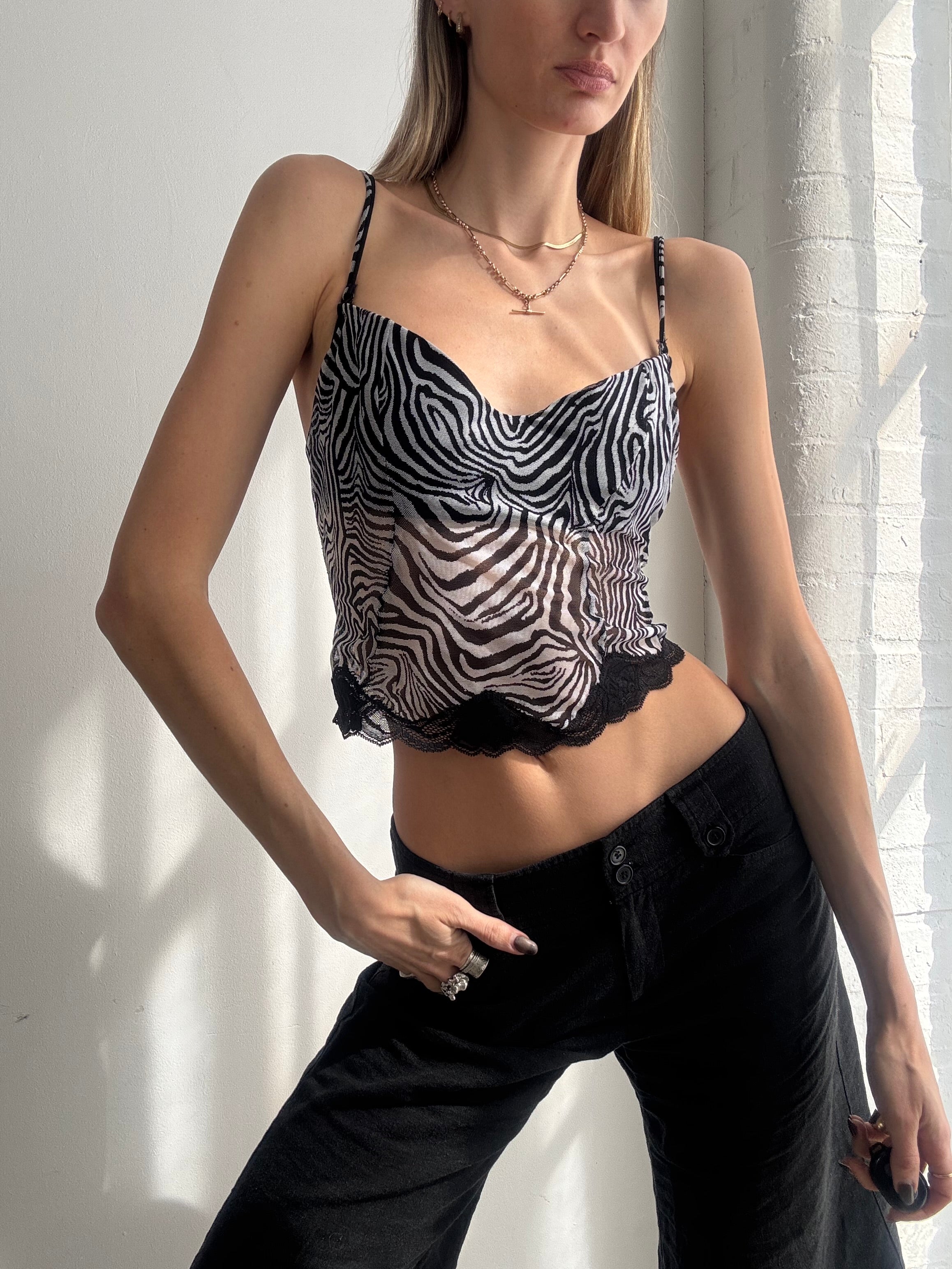 Vintage Y2K zebra mesh corset top - Size S