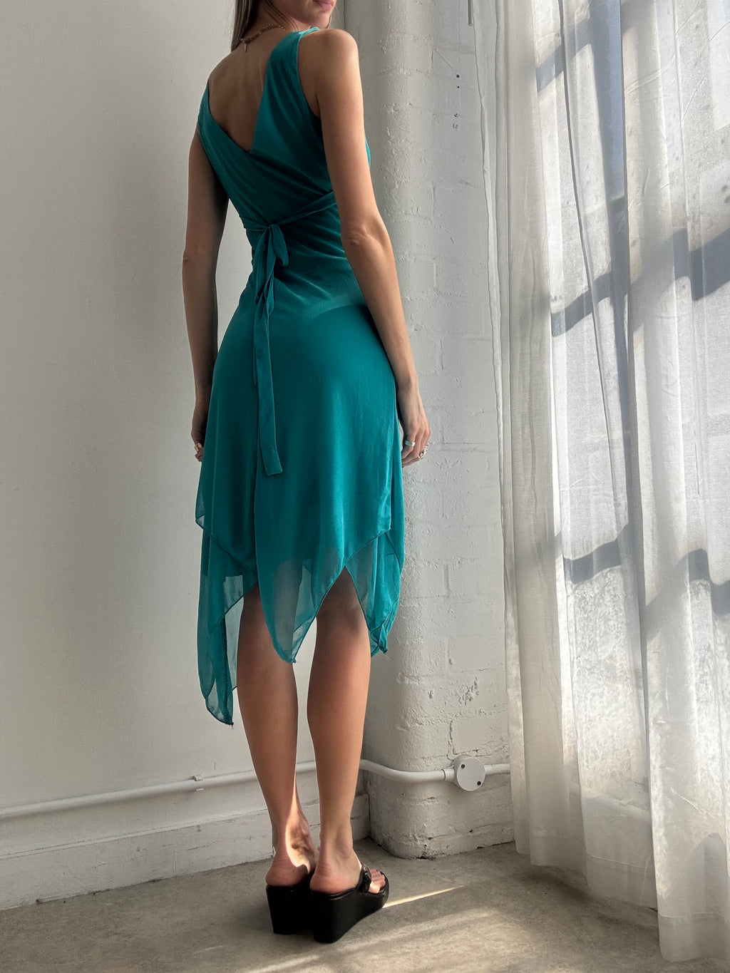 Vintage Y2K teal embellished midi dress - Size M