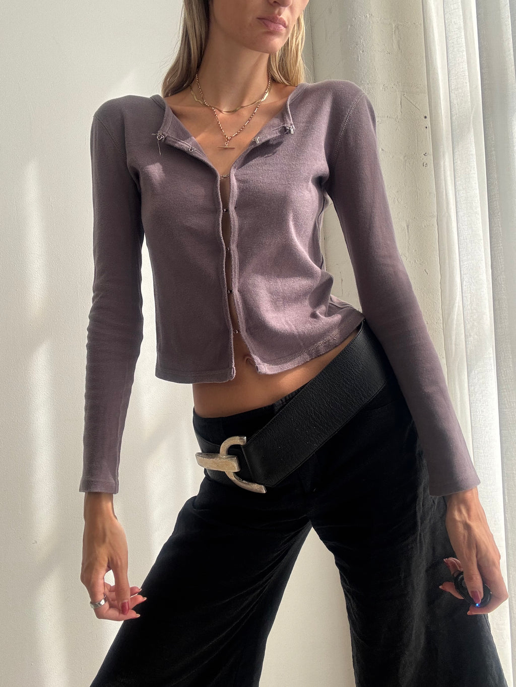 Vintage Y2K Mauve Purple Fitted Cardigan Top - Size XS