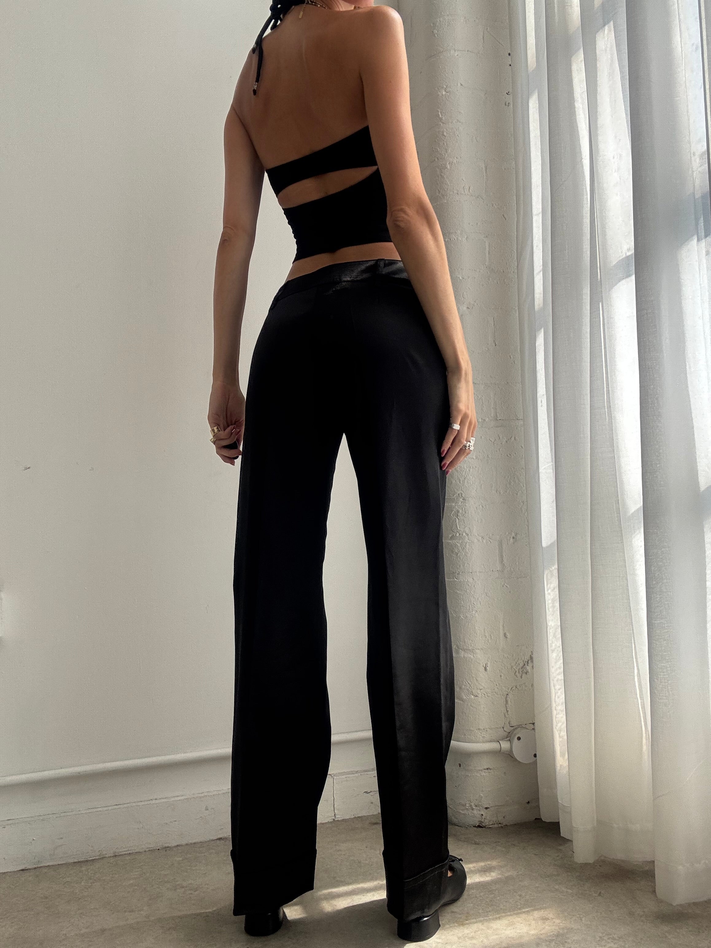 Vintage y2k Black Low Rise Satin Tailored Trousers - Size S