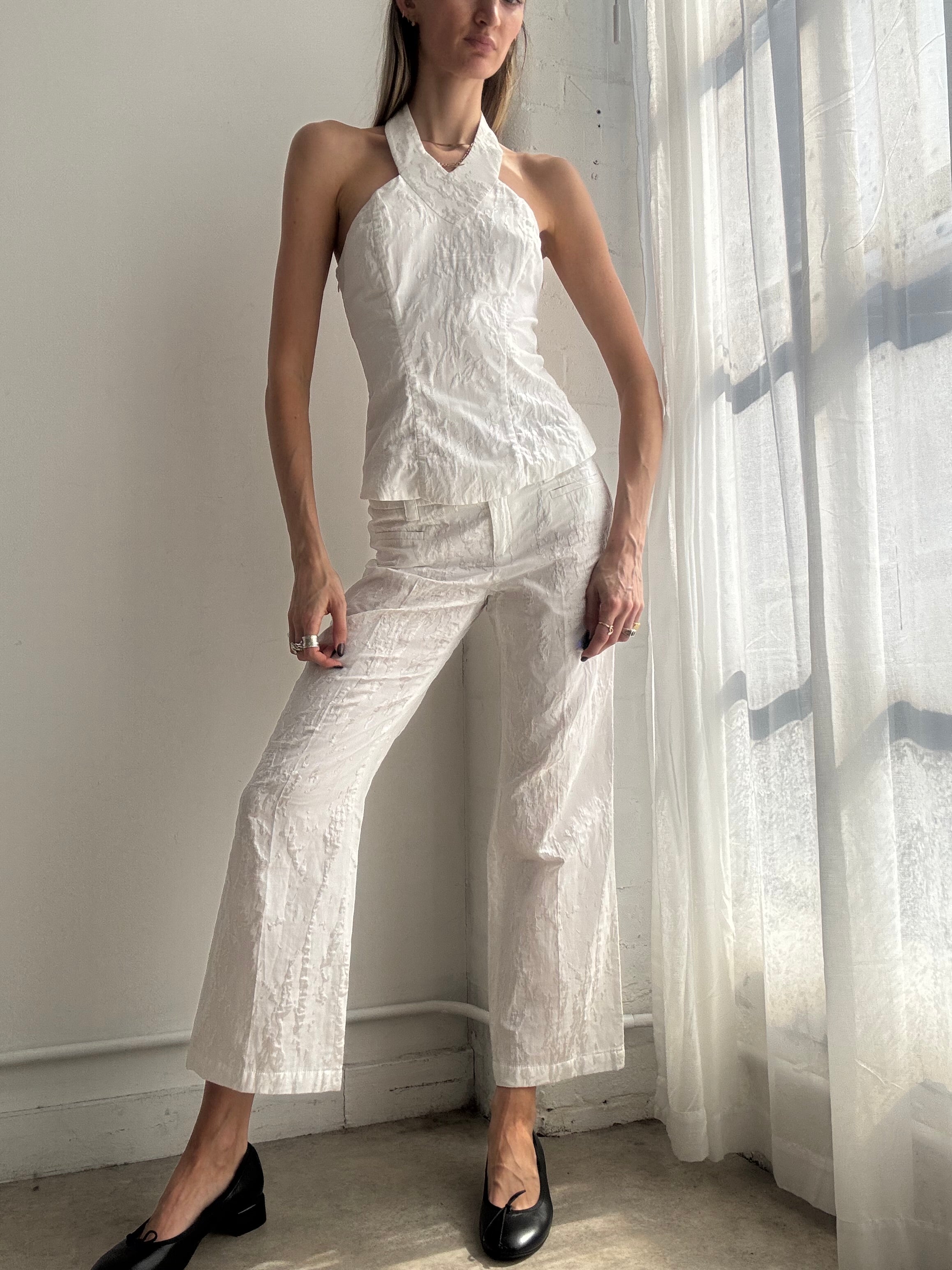 Vintage Y2K white halter top & trousers co-ord set - Size M