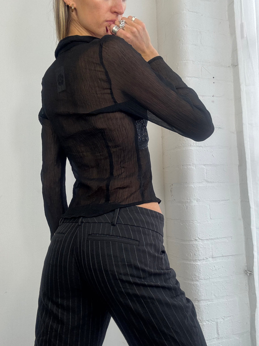 Vintage Y2K sheer mesh & lace blouse