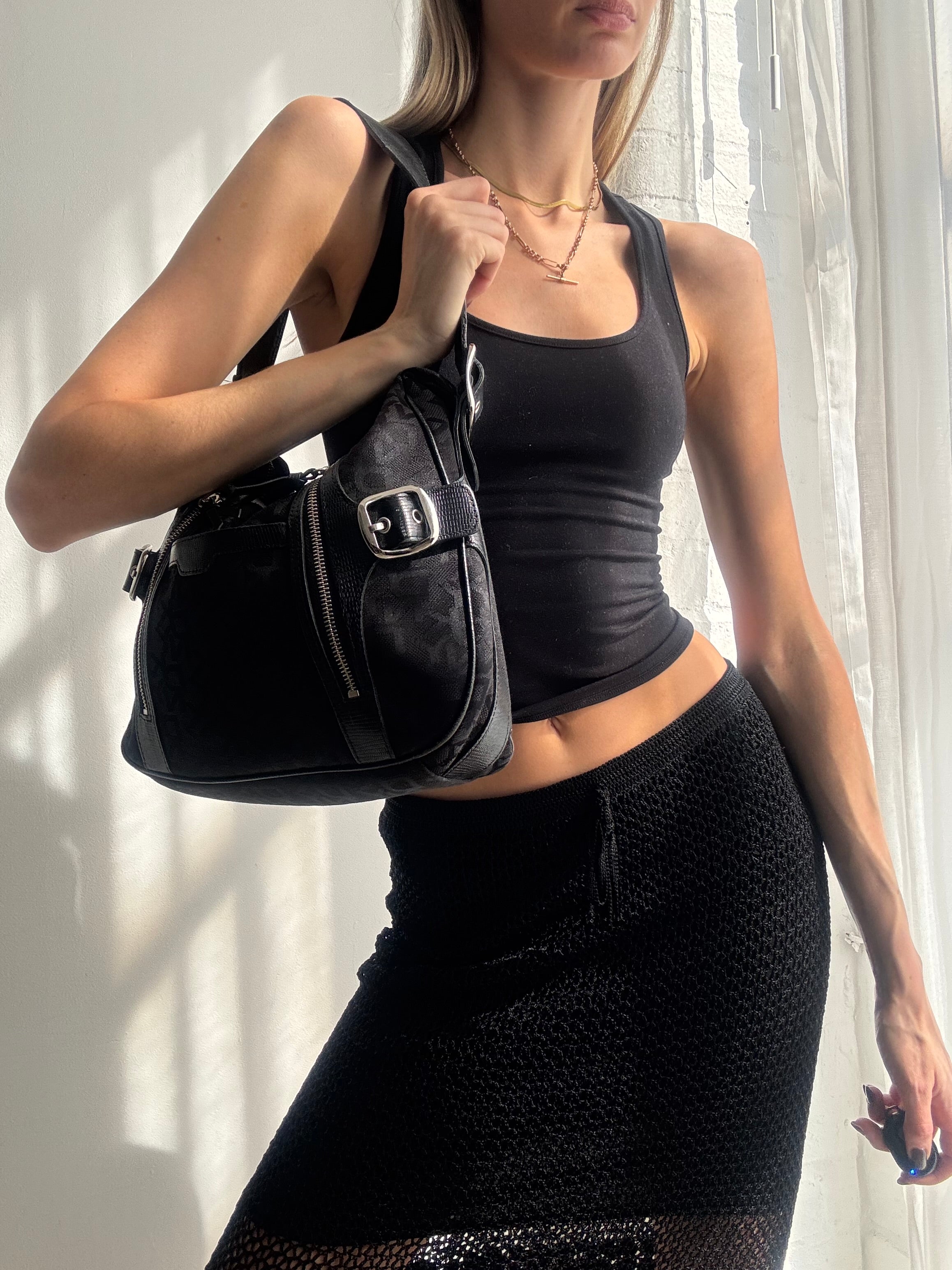 Vintage Y2K DKNY black monogram buckle shoulder bag