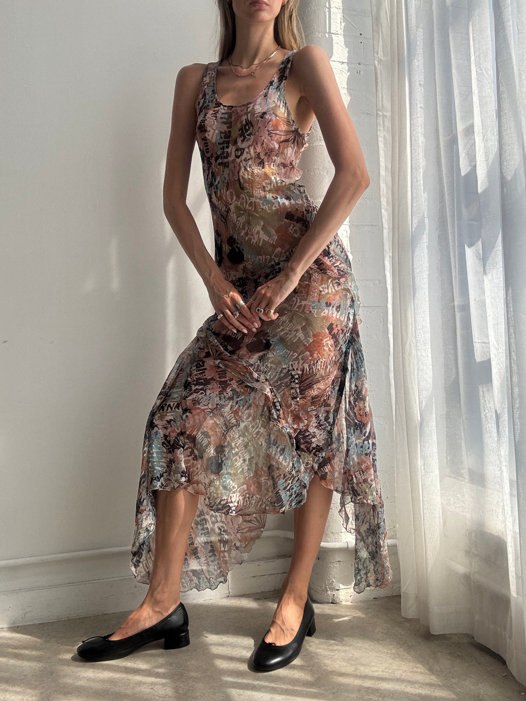 Vintage Y2K Abstract Silk Handkerchief Dress - Size S