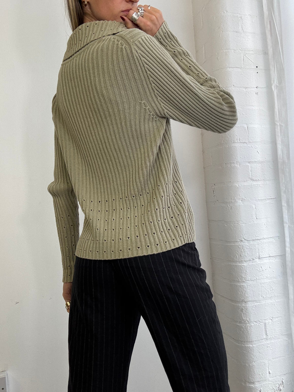 Vintage Y2K ribbed knitted dual zip jumper