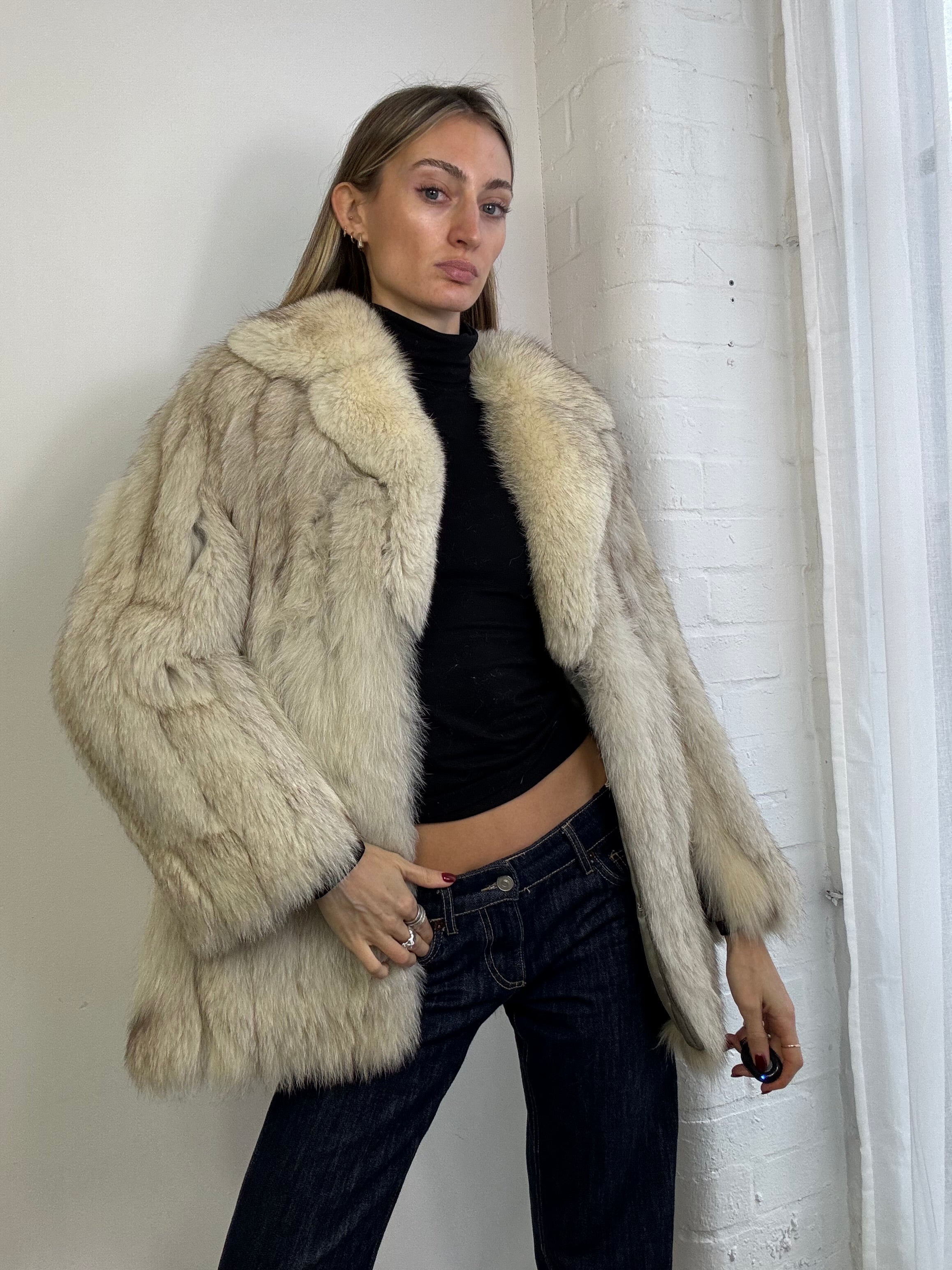 Vintage 90s white fox fur coat