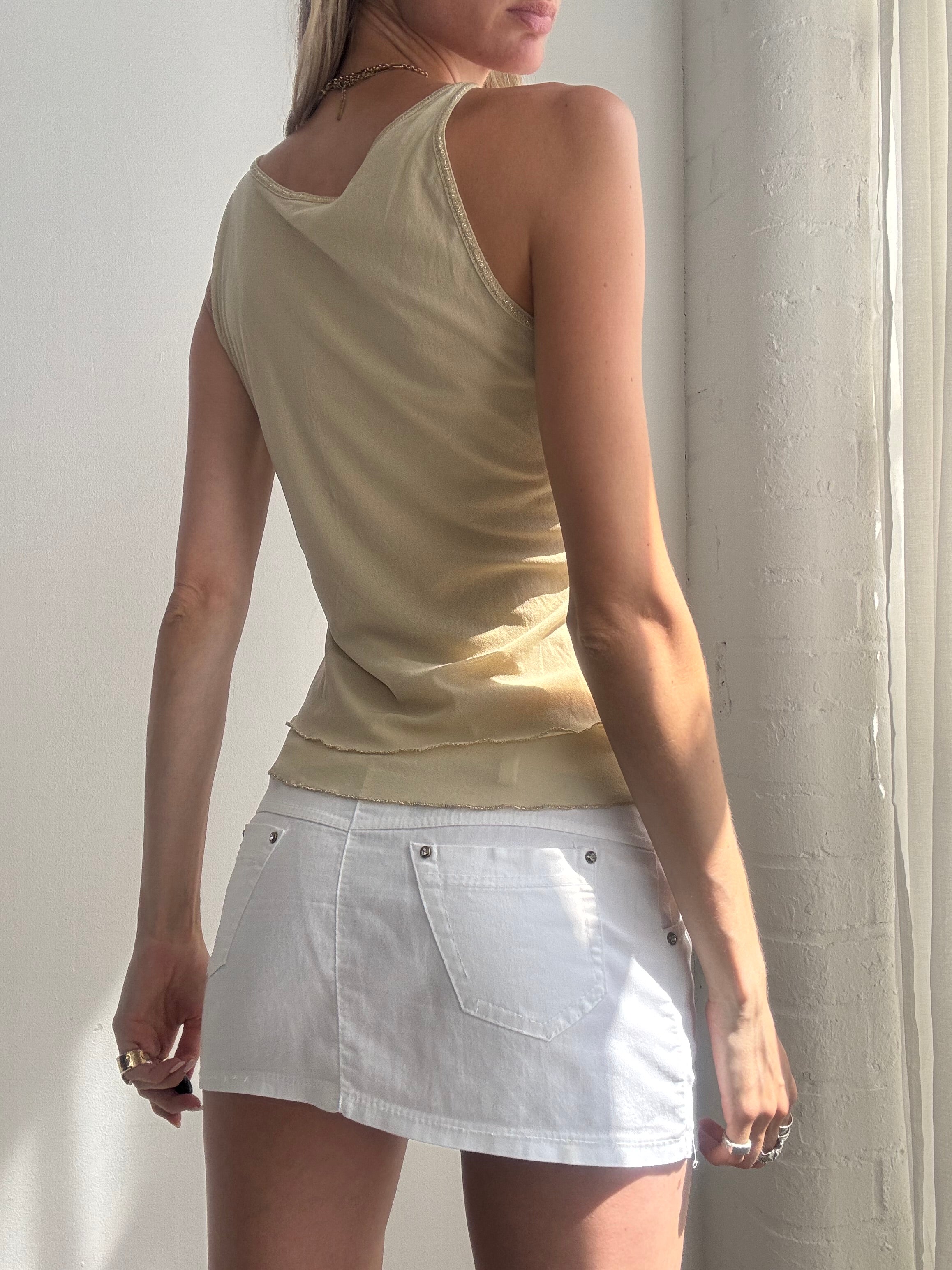 Vintage Y2K Embroidered Crochet Cami Top - Size M