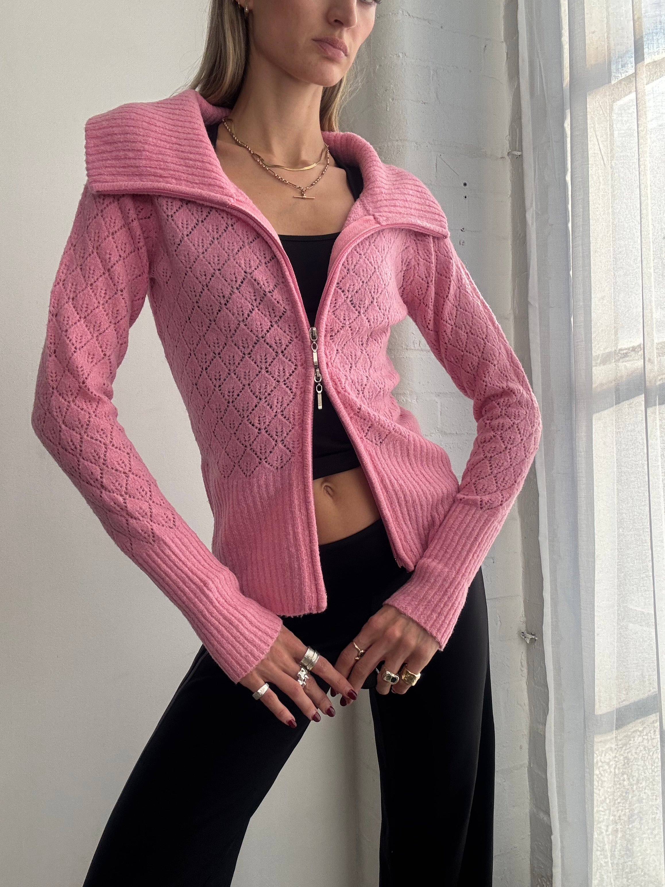 Vintage Y2K pink wool dual zip jumper