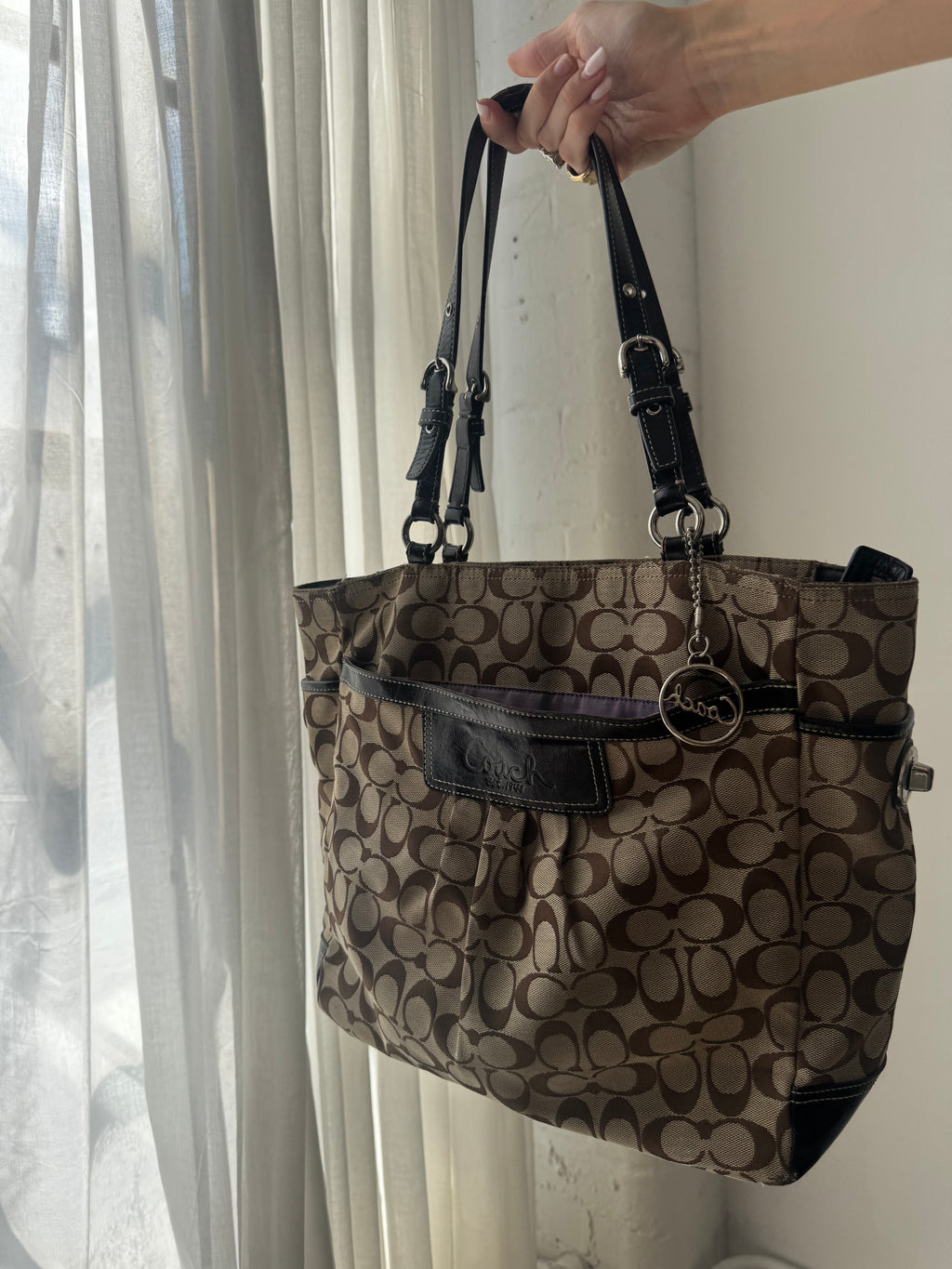 Vintage Y2K Coach Signature Tote Bag – Brown Monogram Canvas Shoulder Bag