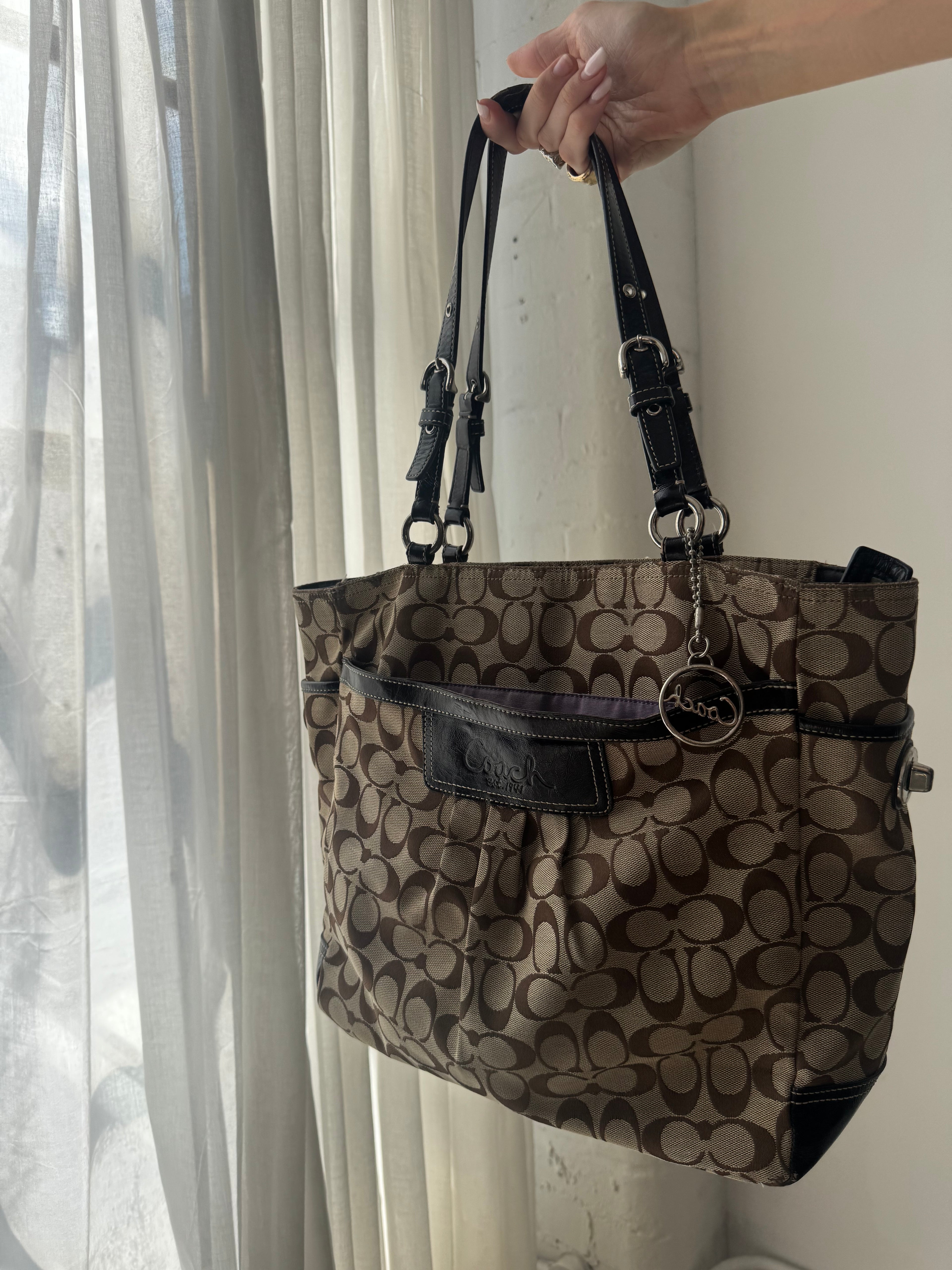 Vintage Y2K Coach Signature Tote Bag – Brown Monogram Canvas Shoulder Bag
