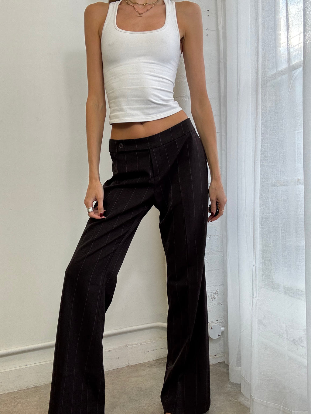 Vintage 90s brown & pink pinstripe suit pants