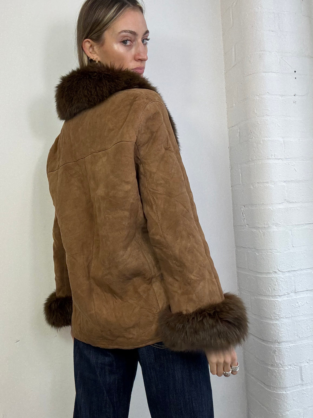 Vintage 90s sheepskin coat brown
