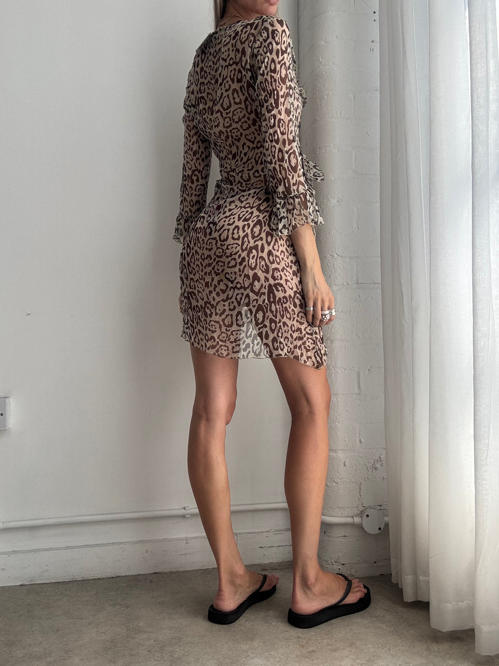 Vintage Y2K Leopard Print 100% Silk Mini Dress – Sheer Animal Print Dress - Size M