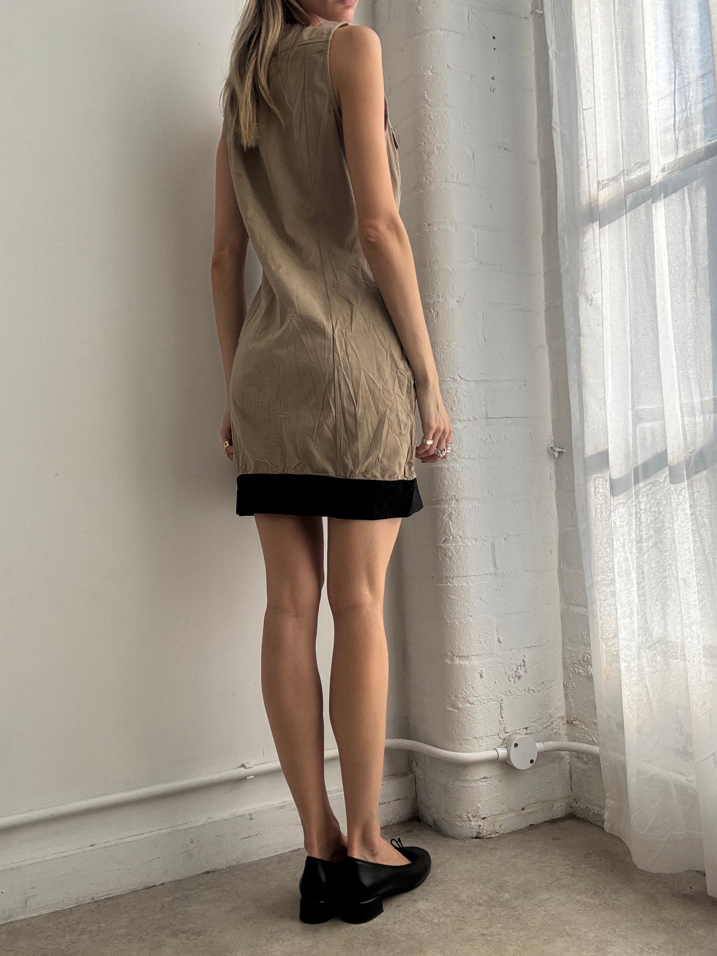 Vintage Y2k Lace Up Mini Dress Beige