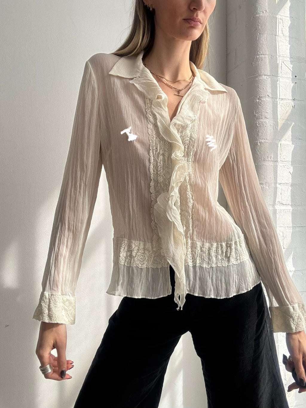 Vintage Y2K sheer ivory chiffon blouse - Size S