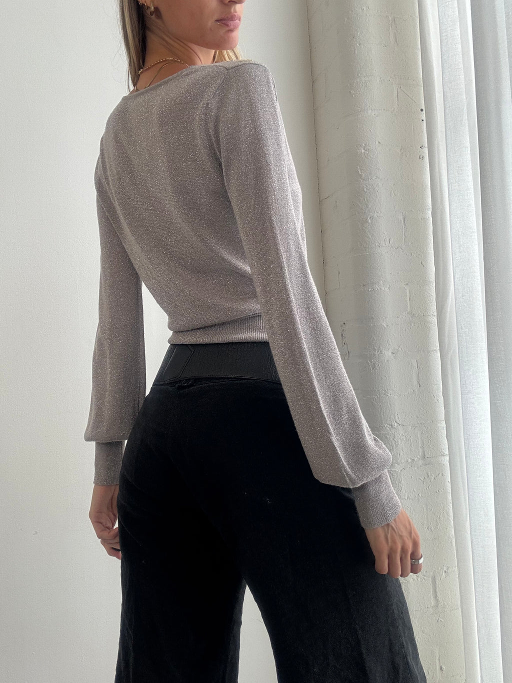Vintage Y2K Silver Shimmer Draped Wrap Top - Size S