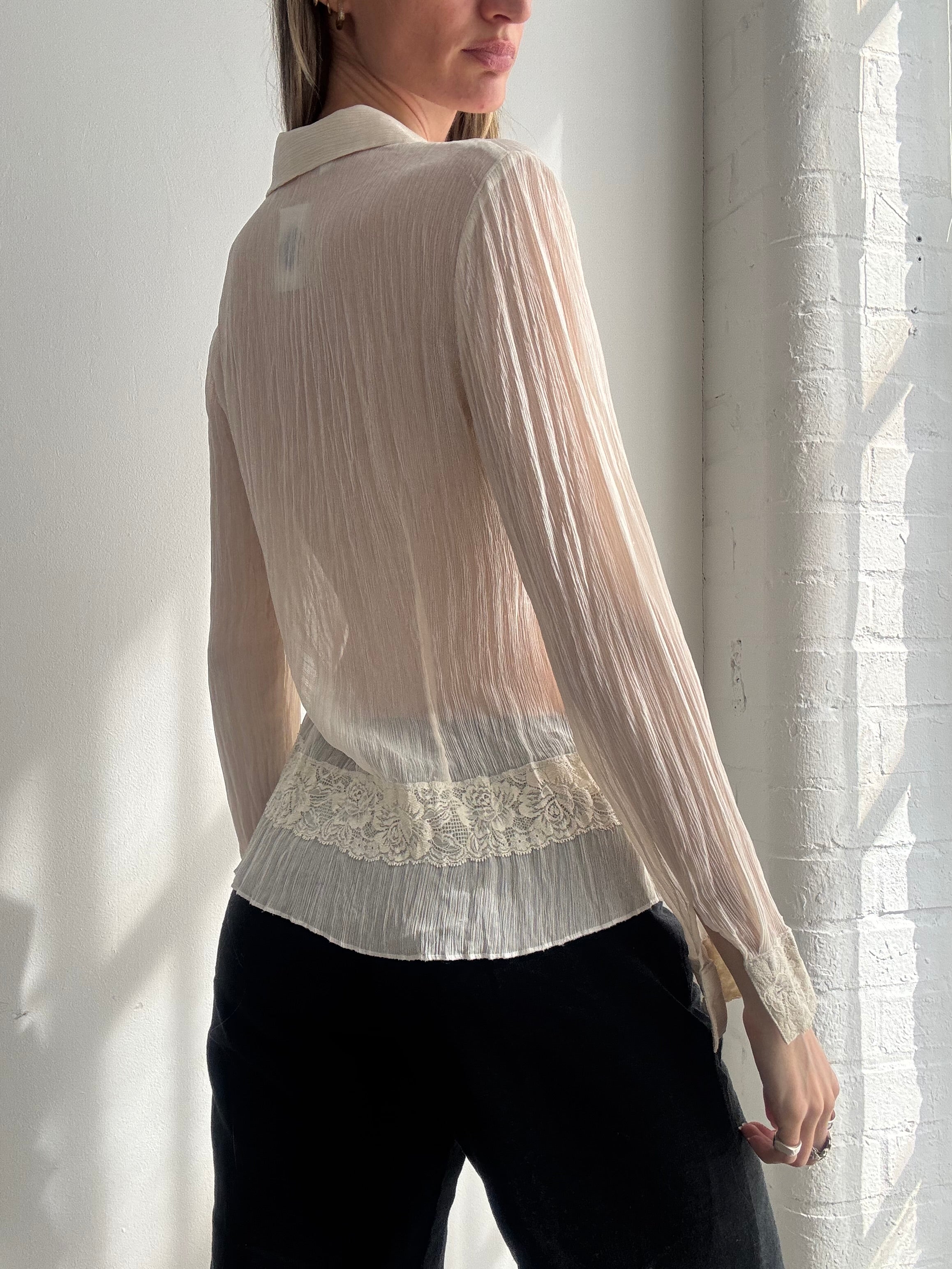 Vintage Y2K sheer ivory chiffon blouse - Size S