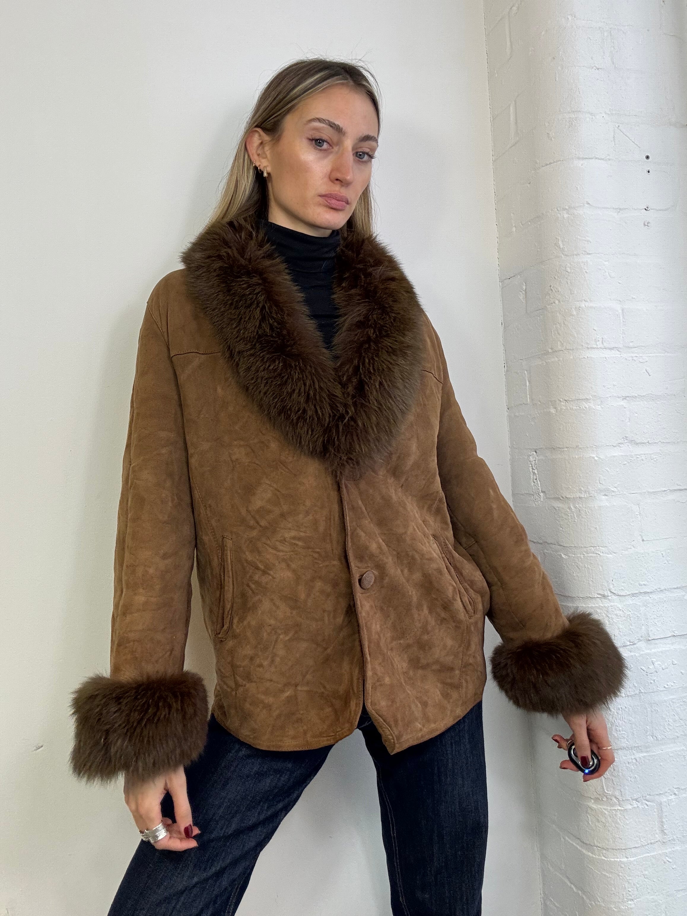 Vintage 90s sheepskin coat brown