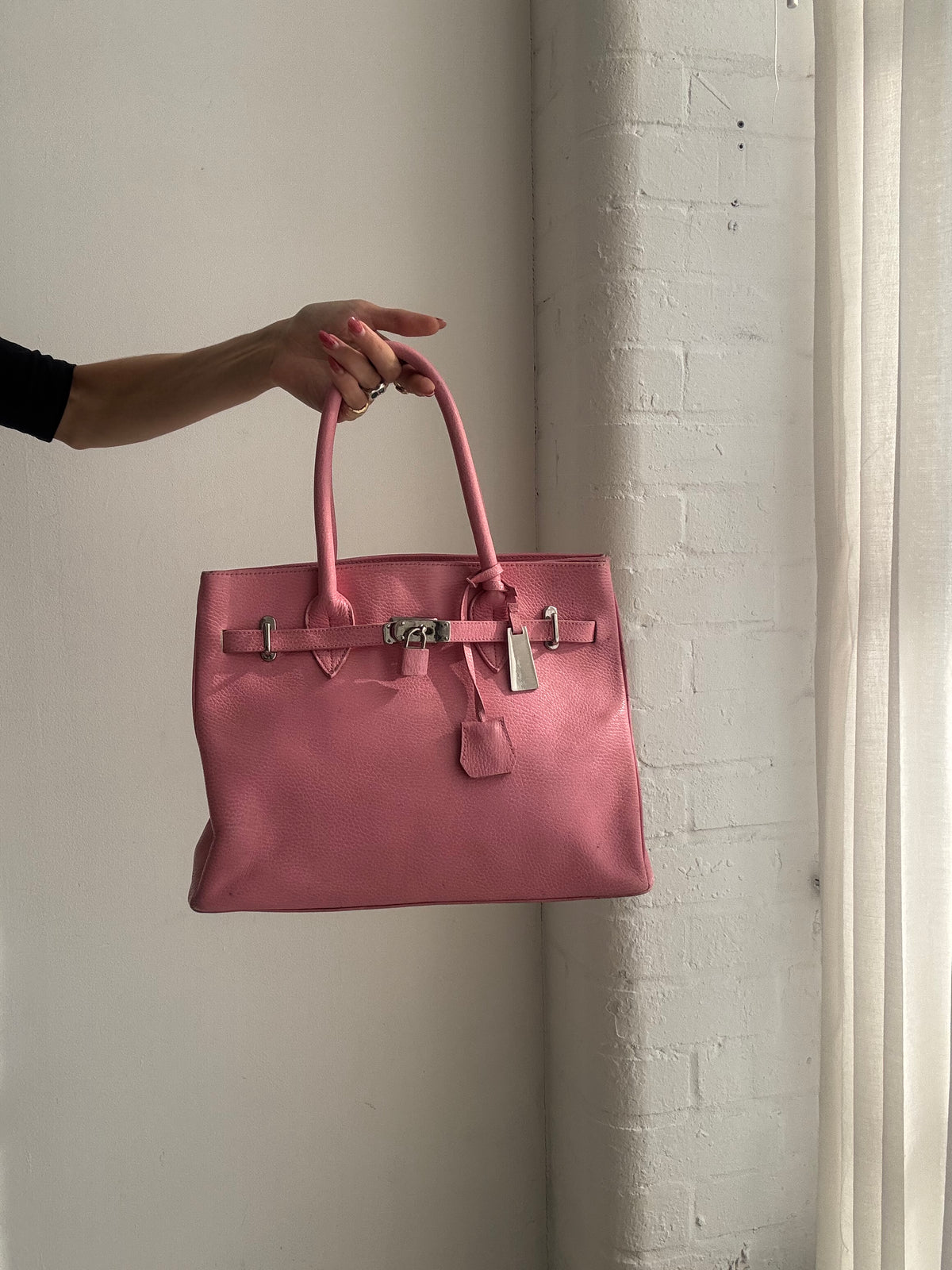 Vintage Y2K Pink Leather Firkin Tote Bag