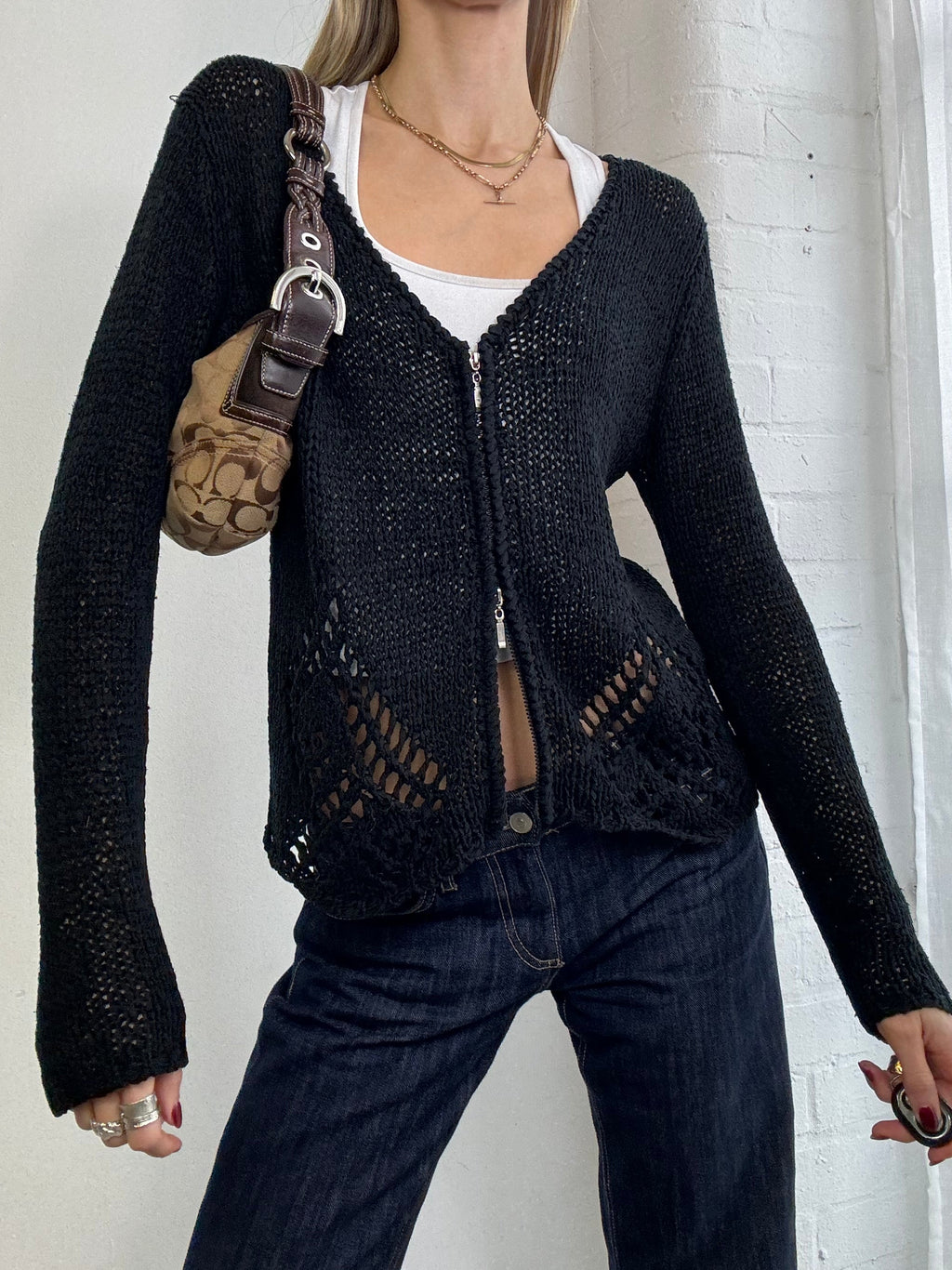 Vintage Y2K knitted dual zip cardigan