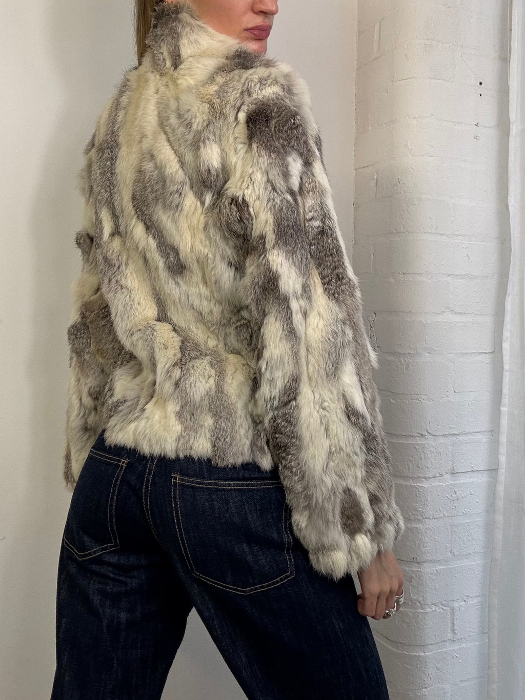 Vintage Y2K genuine fur zip up bomber jacket