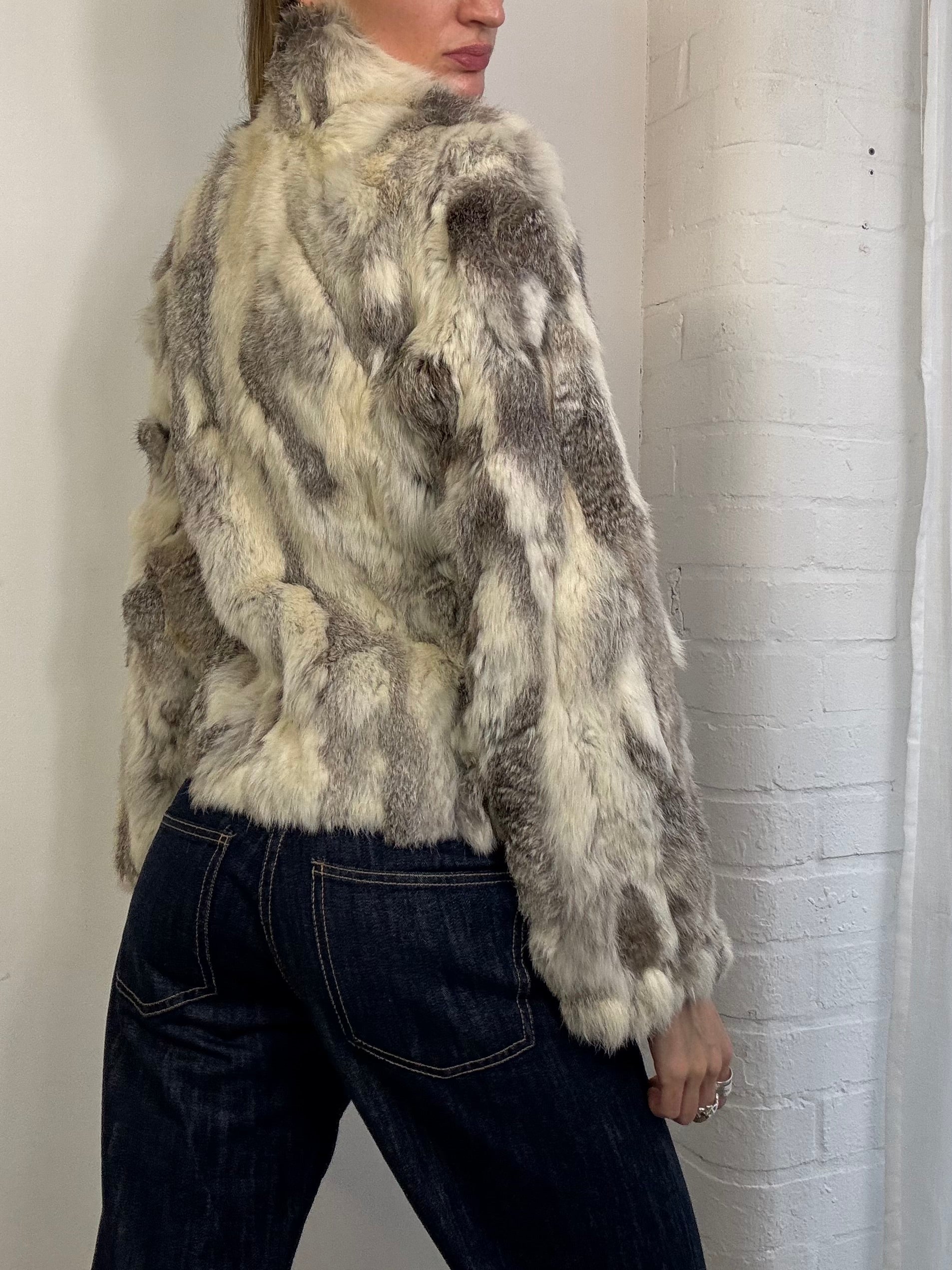 Vintage Y2K genuine fur zip up bomber jacket