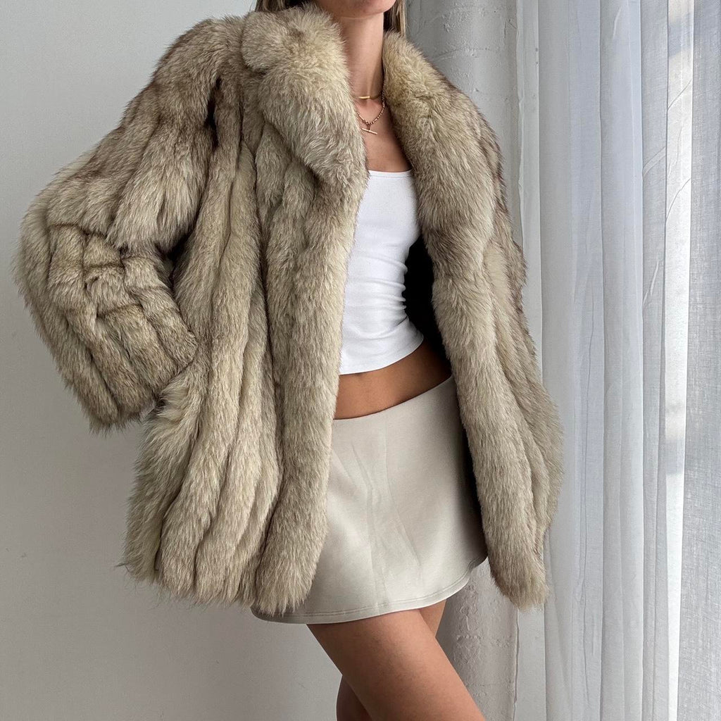 Vintage Cream real fox fur coat - size S