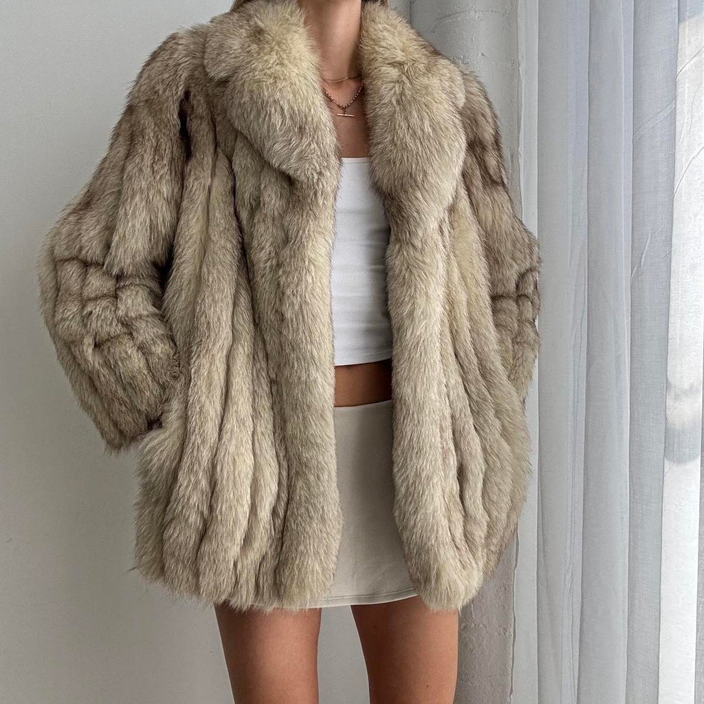 Vintage Cream real fox fur coat - size S