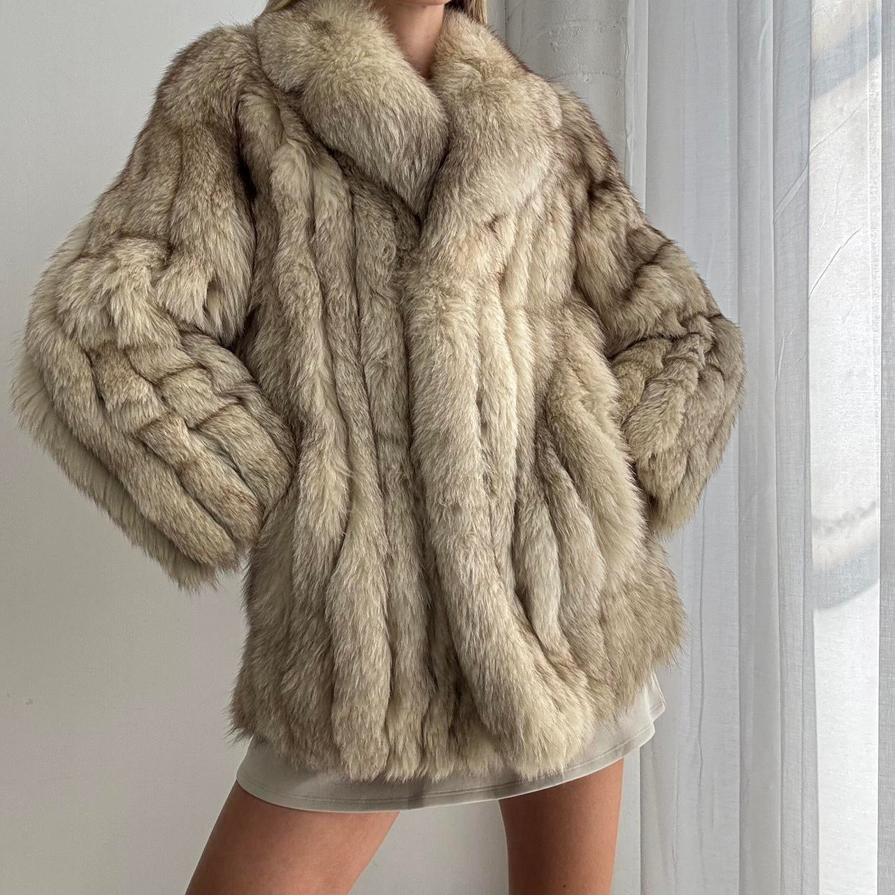 Vintage Cream real fox fur coat - size S