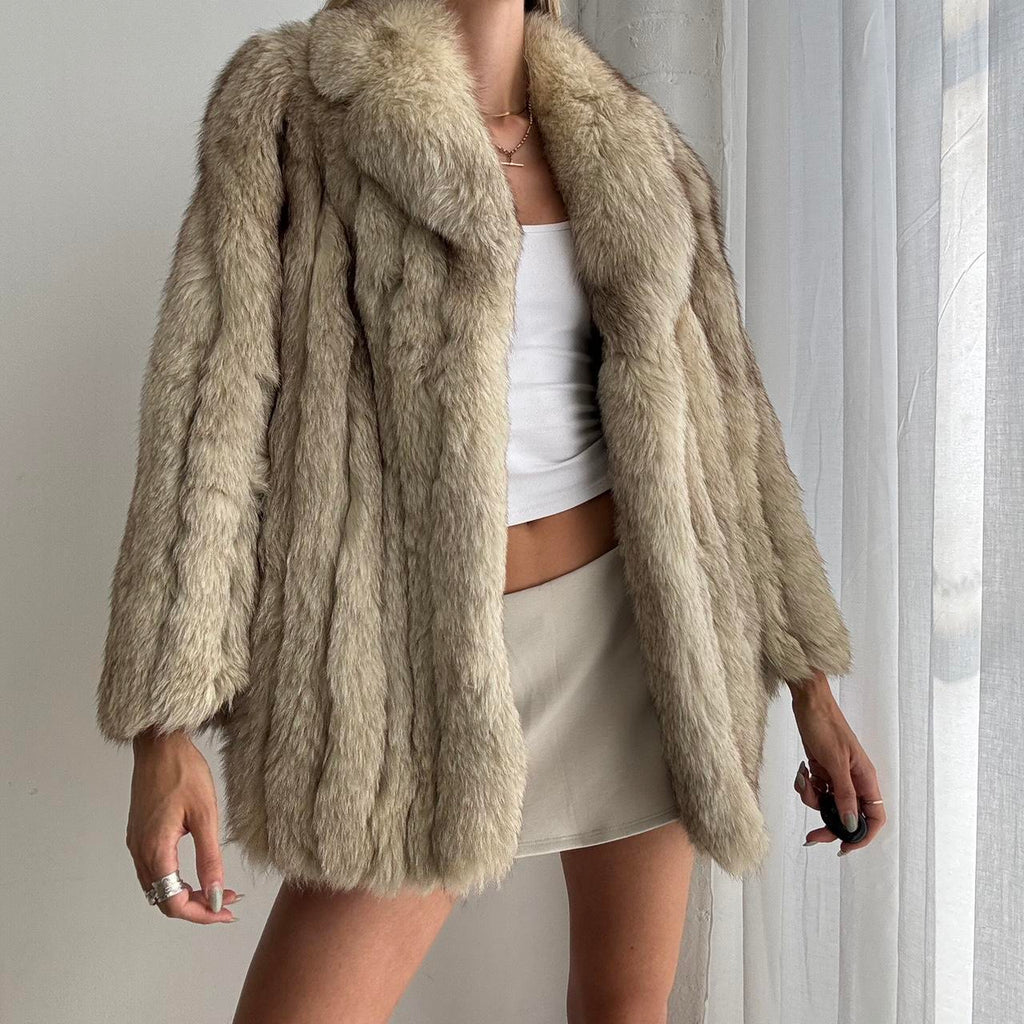Vintage Cream real fox fur coat - size S