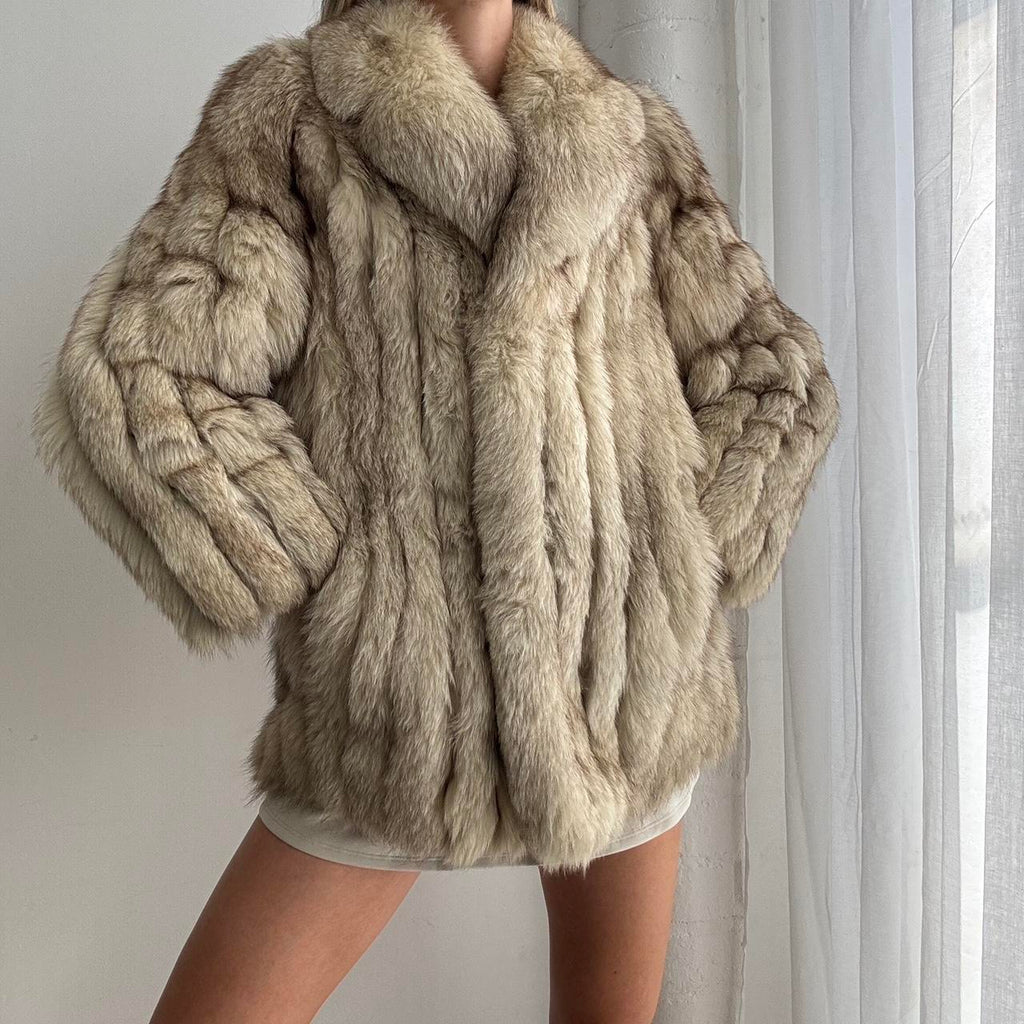Vintage Cream real fox fur coat - size S