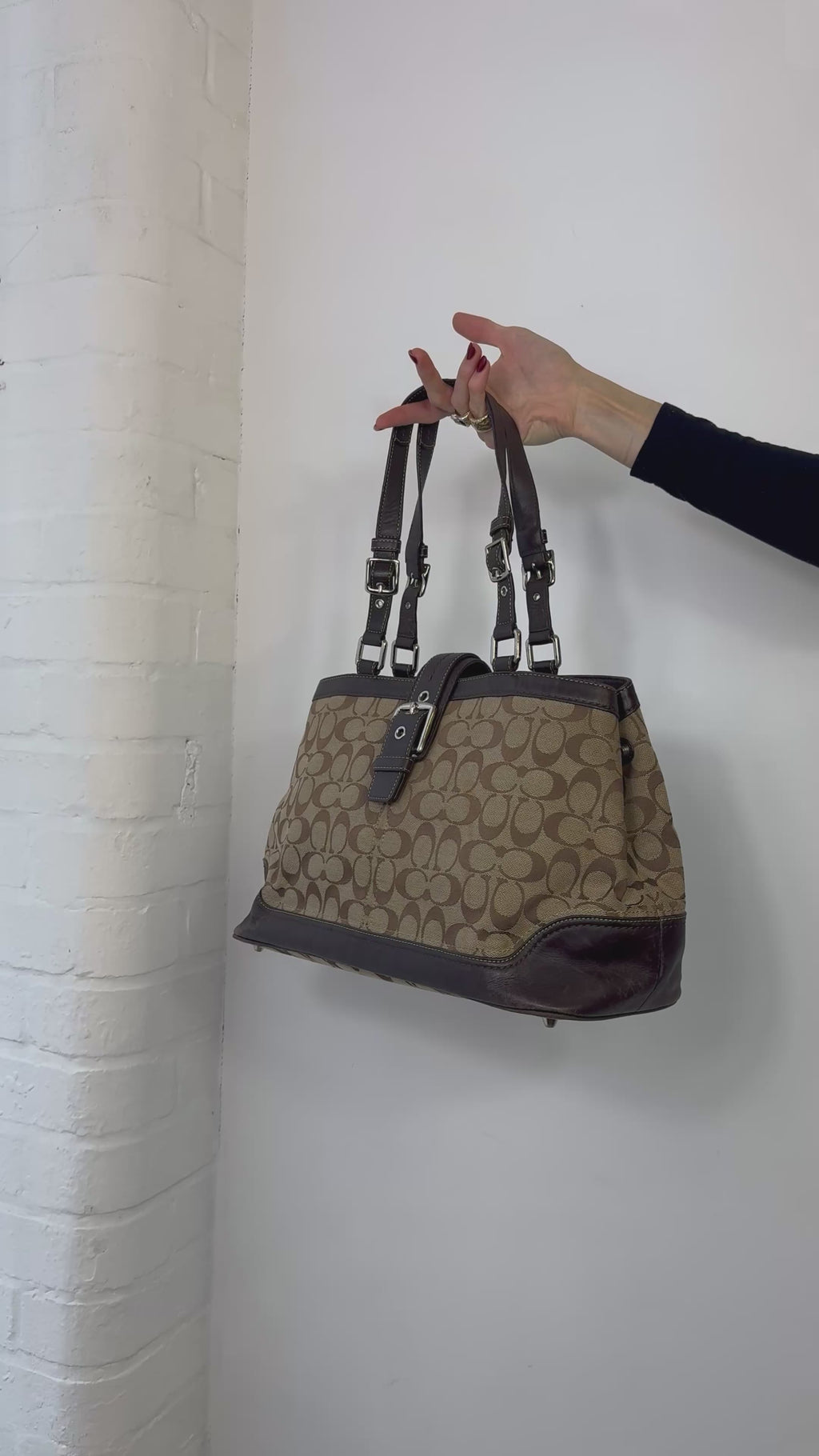 Vintage Y2K coach monogram shoulder bag buckle brown