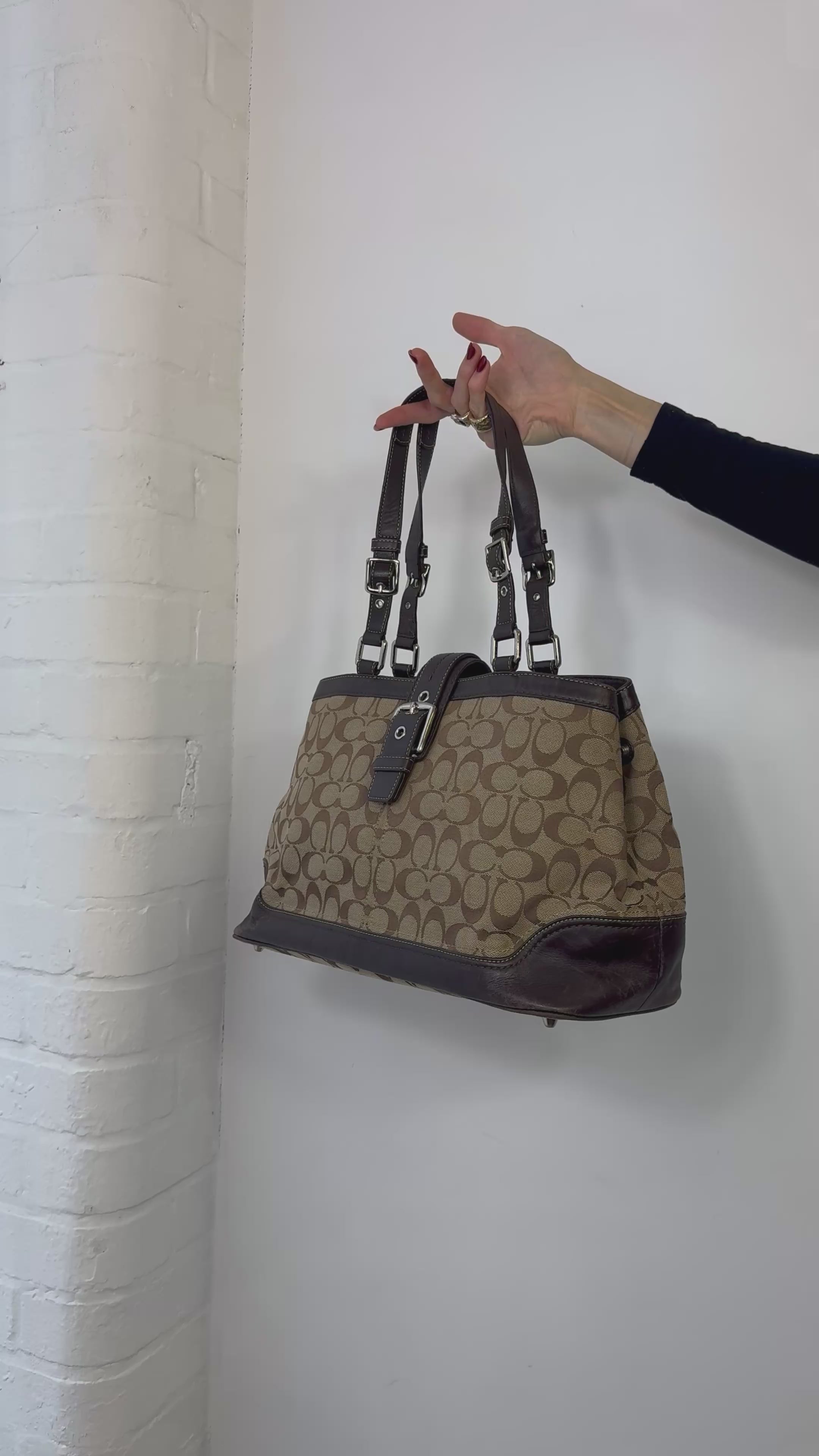 Vintage Y2K coach monogram shoulder bag buckle brown